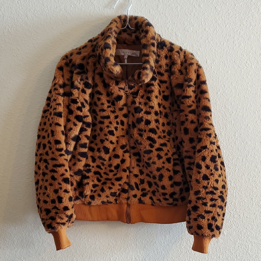 Women's Esqualo Leopard Print Faux Fur Zip Jacket size 12